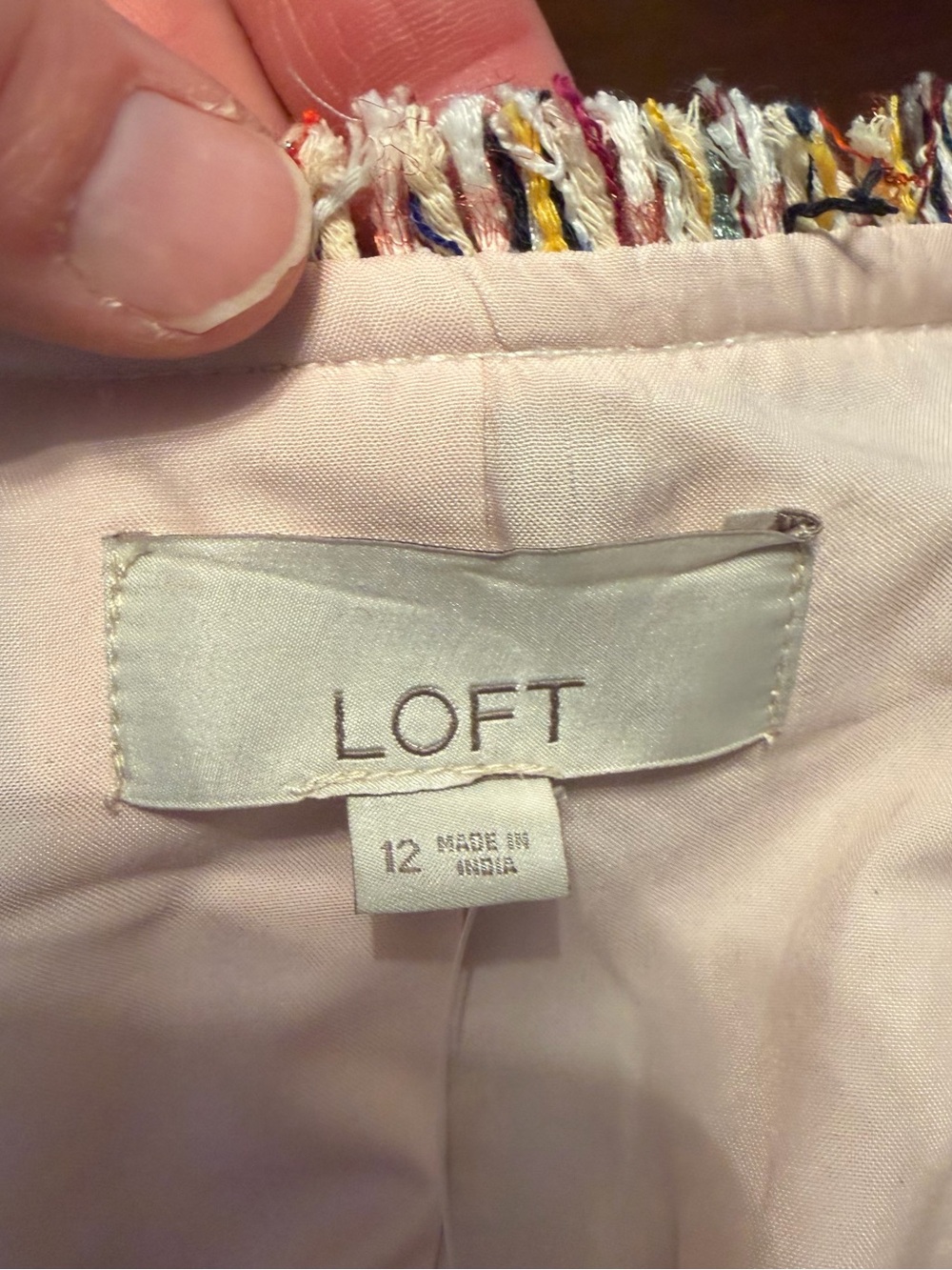 LOFT Pink Multi-Color Tweed Blazer with Fringe Trim - Picture 3 of 12